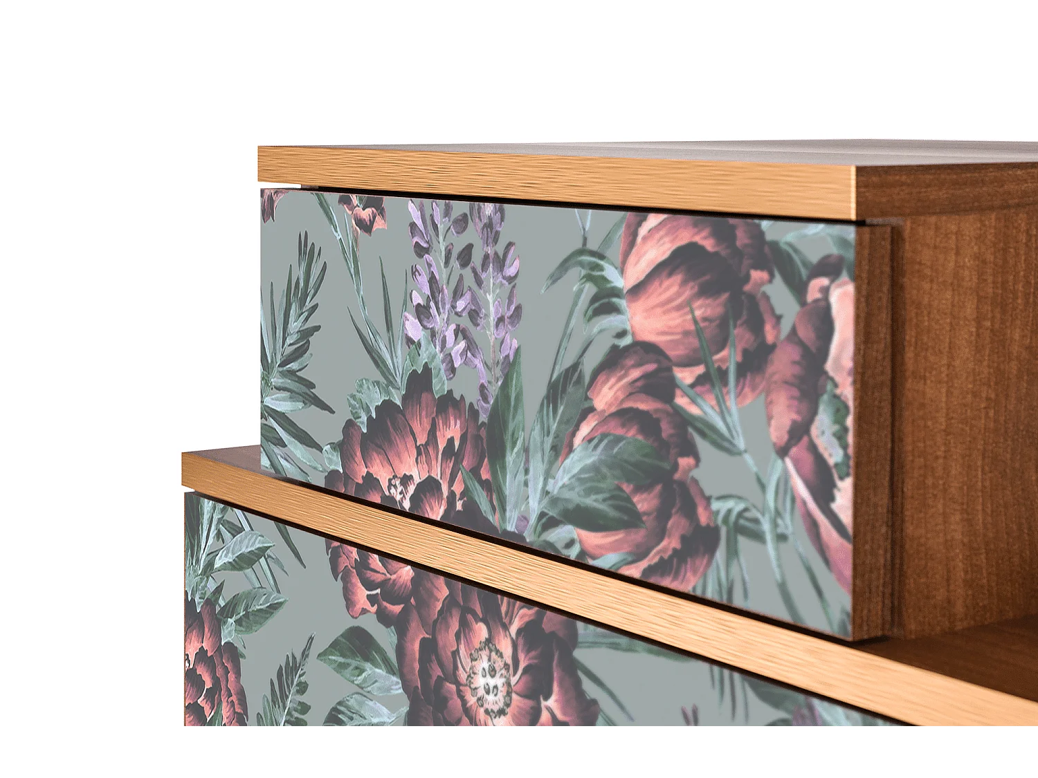 Stolik nocny - 58х58х41 cm - NS1 - Light Peonies, Orzech