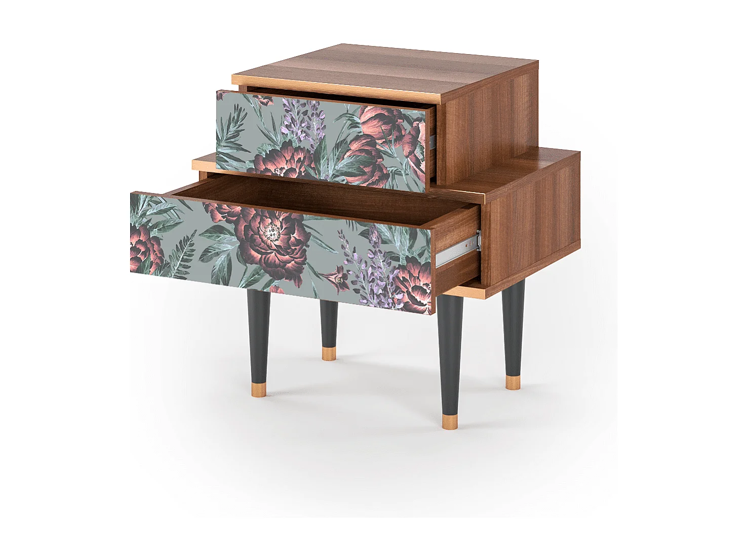 Stolik nocny - 58х58х41 cm - NS1 - Light Peonies, Orzech