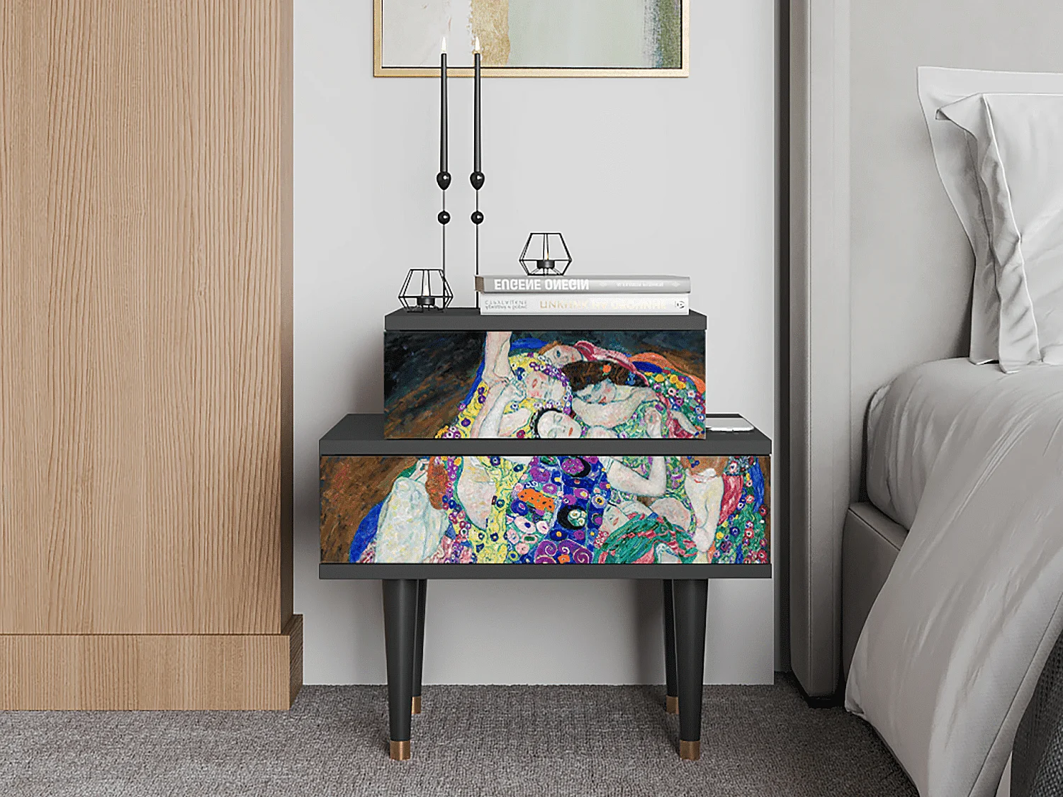 Stolik nocny - 58х58х41 cm - NS1 - The Maiden by Klimt, Antracyt