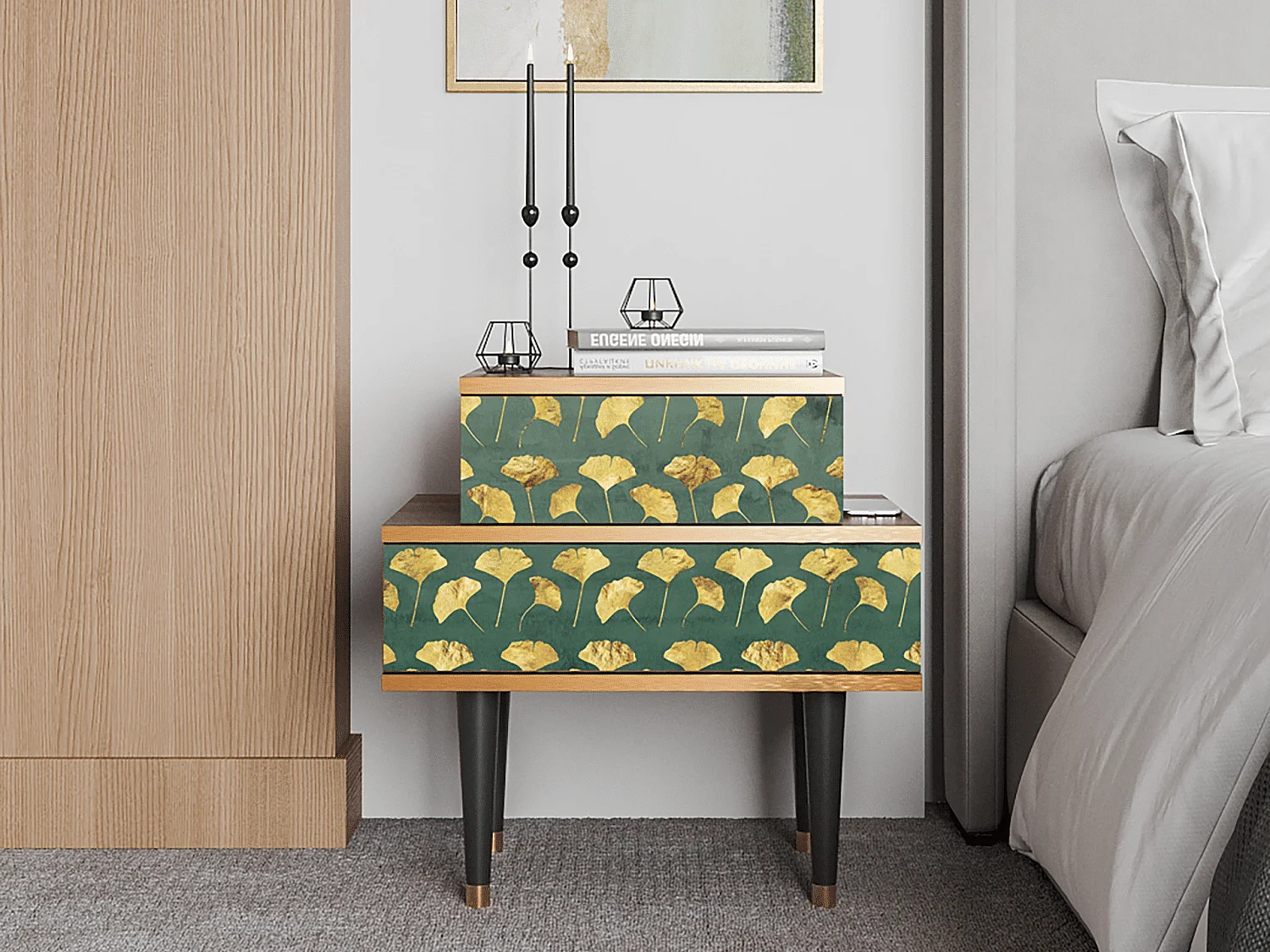 Table de nuit - 58х58х41 cm - NS1 - Gingko leaves, Noyer