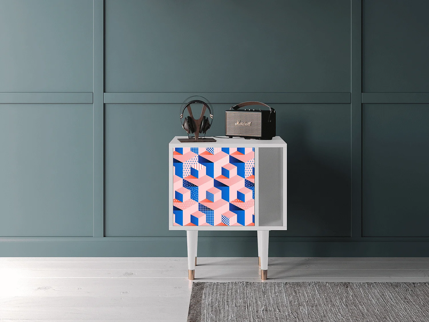 Mesita de noche - 57х69х48 cm - S2 - Pinky Squares, Blanco