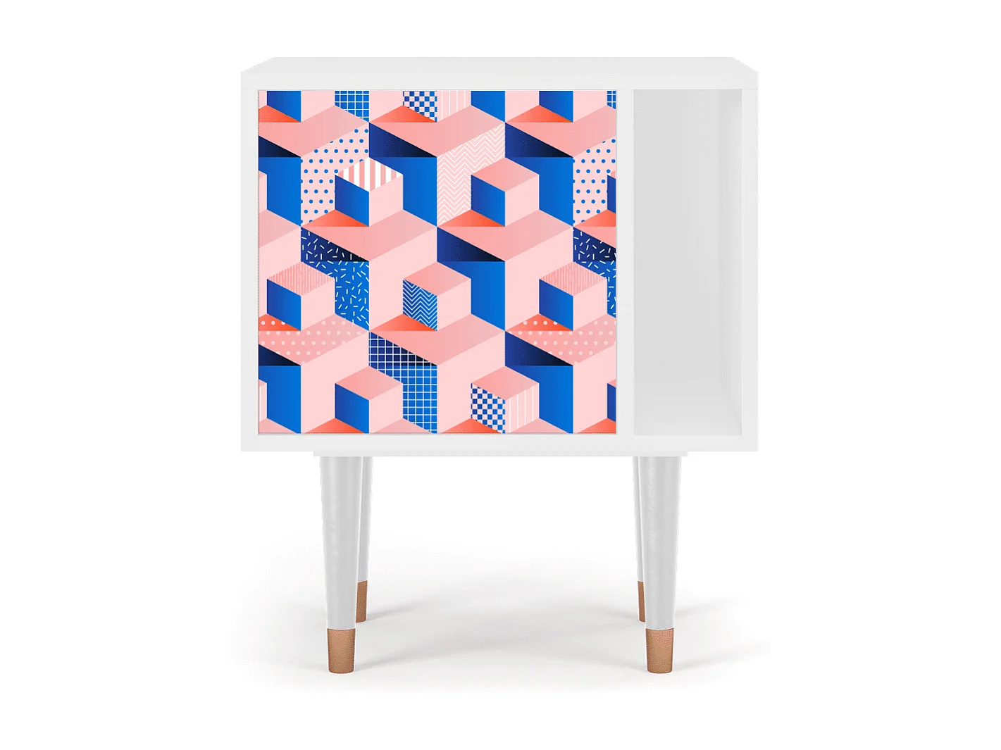 Mesita de noche - 57х69х48 cm - S2 - Pinky Squares, Blanco