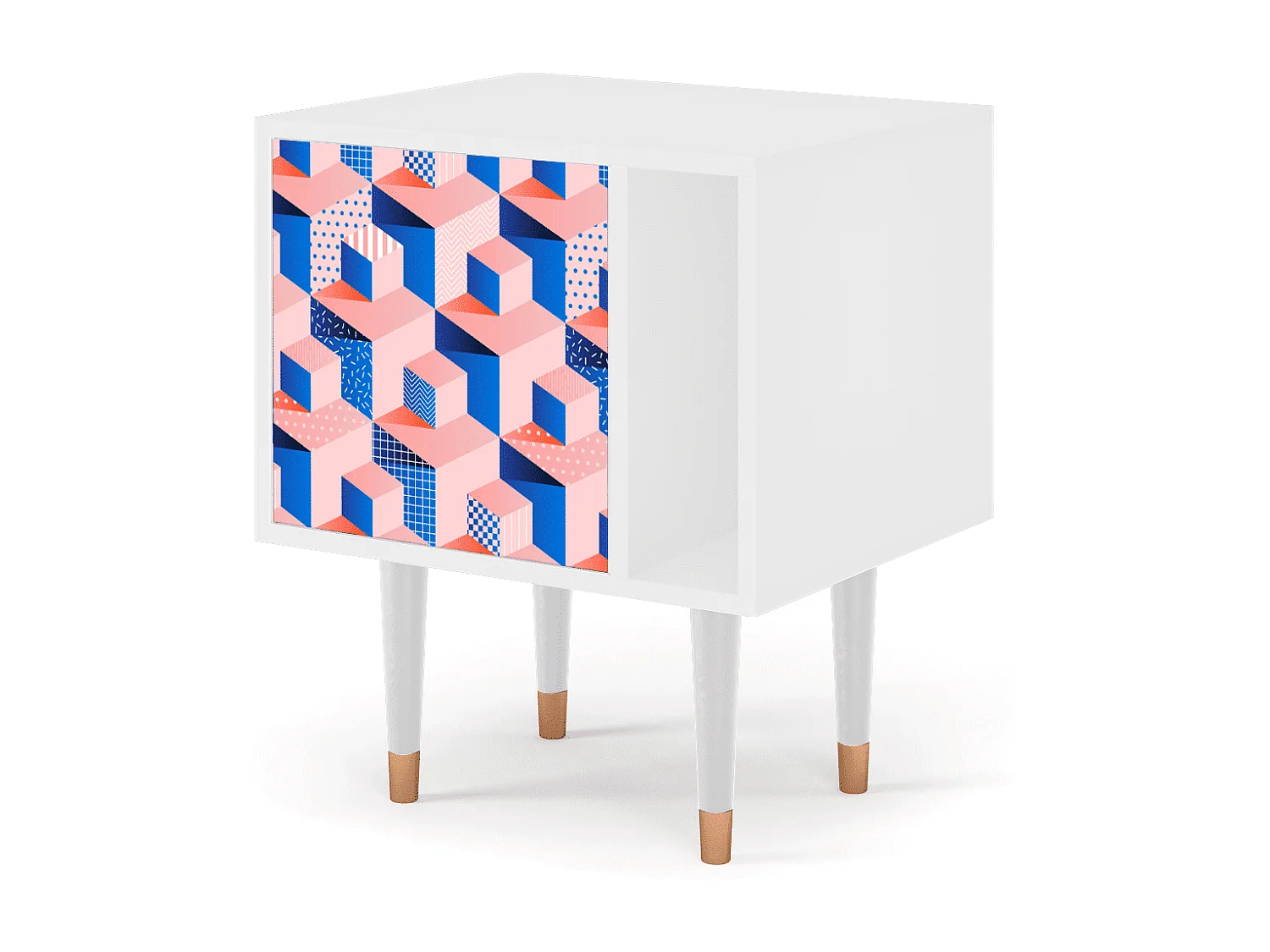 Mesita de noche - 57х69х48 cm - S2 - Pinky Squares, Blanco