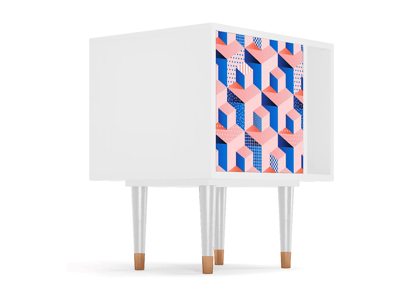 Mesita de noche - 57х69х48 cm - S2 - Pinky Squares, Blanco