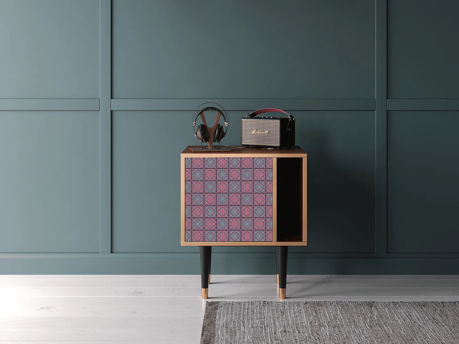 Stolik nocny - 57х69х48 cm - S2 - Riviera Mosaic, Orzech