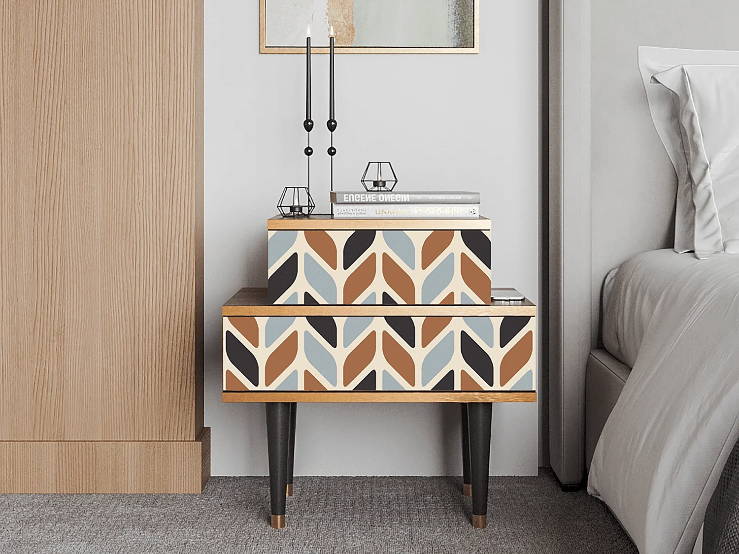 Table de nuit - 58х58х41 cm - NS1 - Beige Laure, Noyer