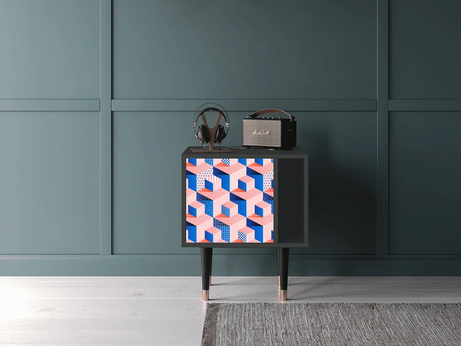 Mesita de noche - 57х69х48 cm - S2 - Pinky Squares, Antracita