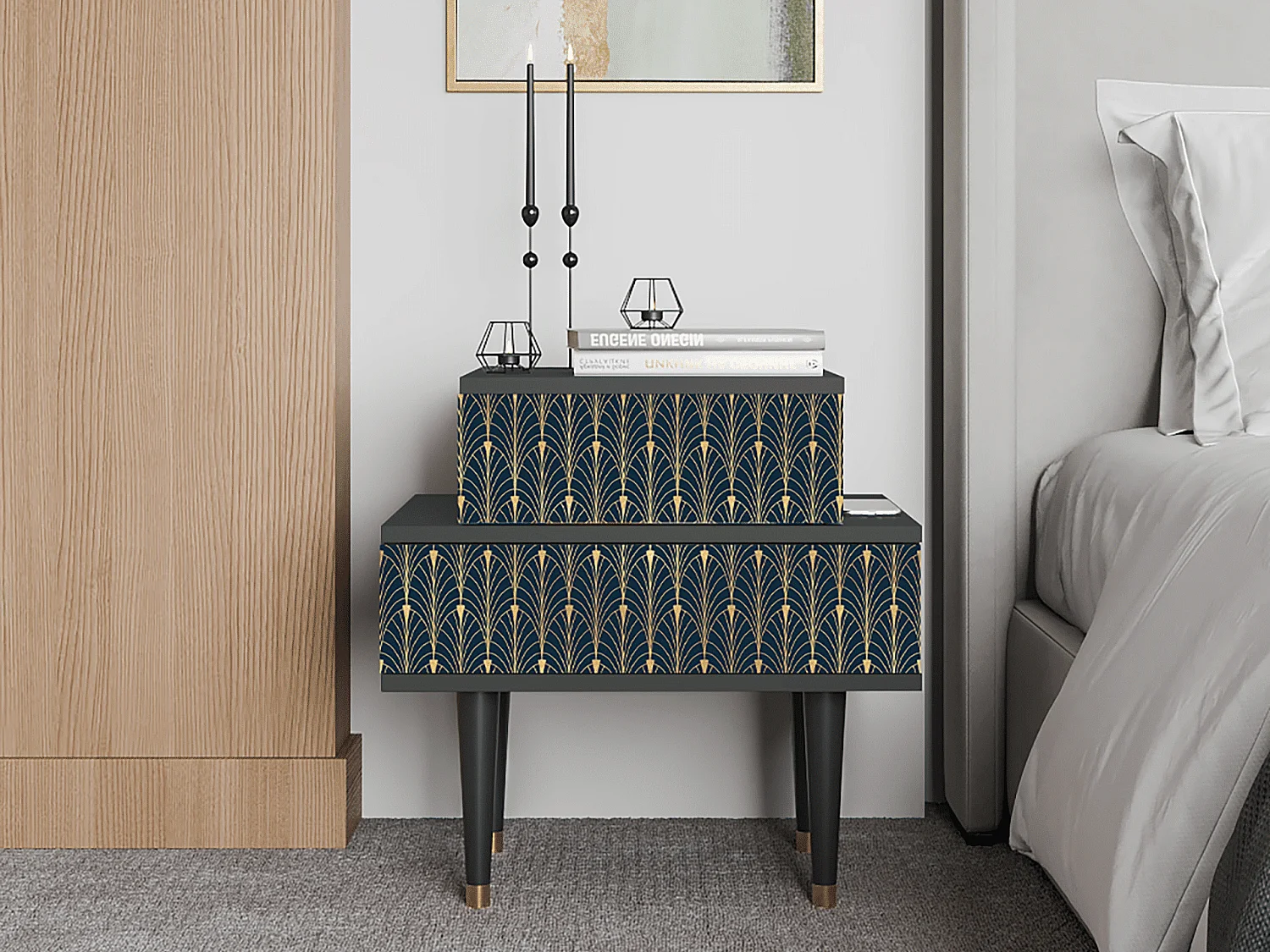 Table de nuit - 58х58х41 cm - NS1 - Flower of the Nile, Anthracite