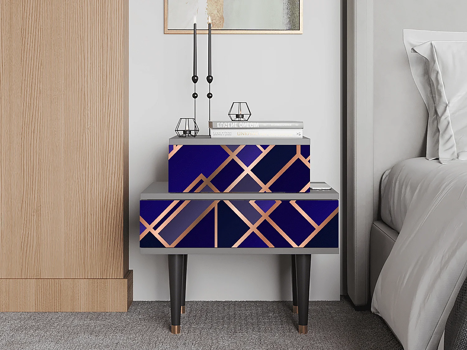 Mesita de noche - 58х58х41 cm - NS1 - Aquamarine Getsby, Gris