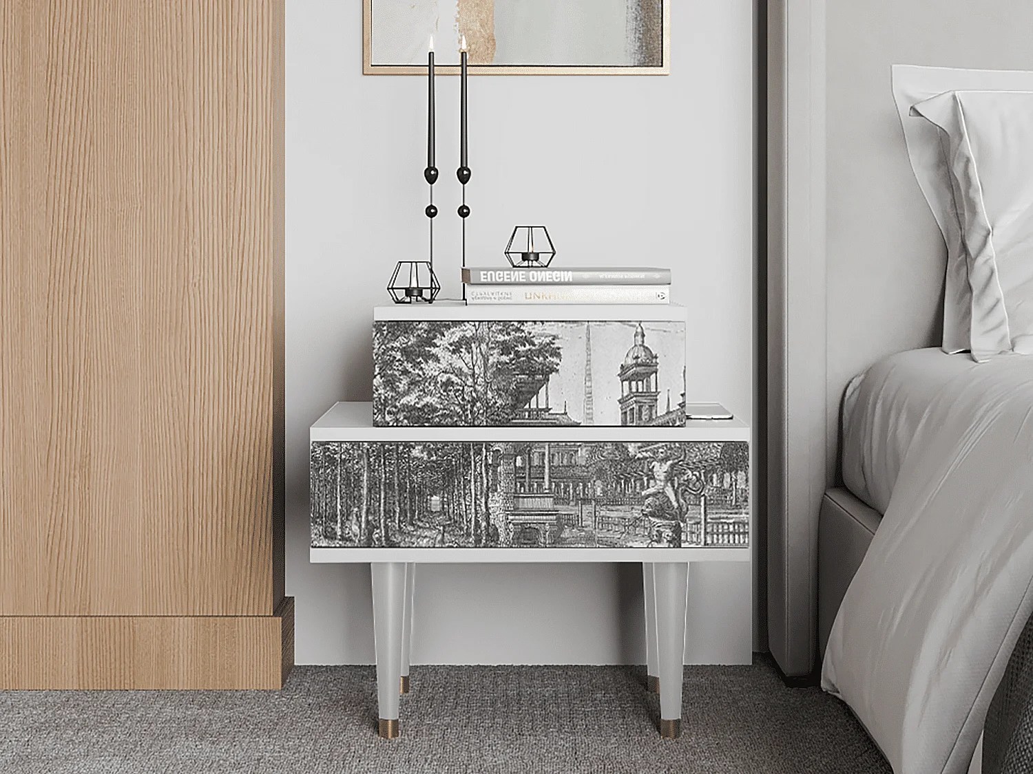 Stolik nocny - 58х58х41 cm - NS1 - View of the Piazza, Biały