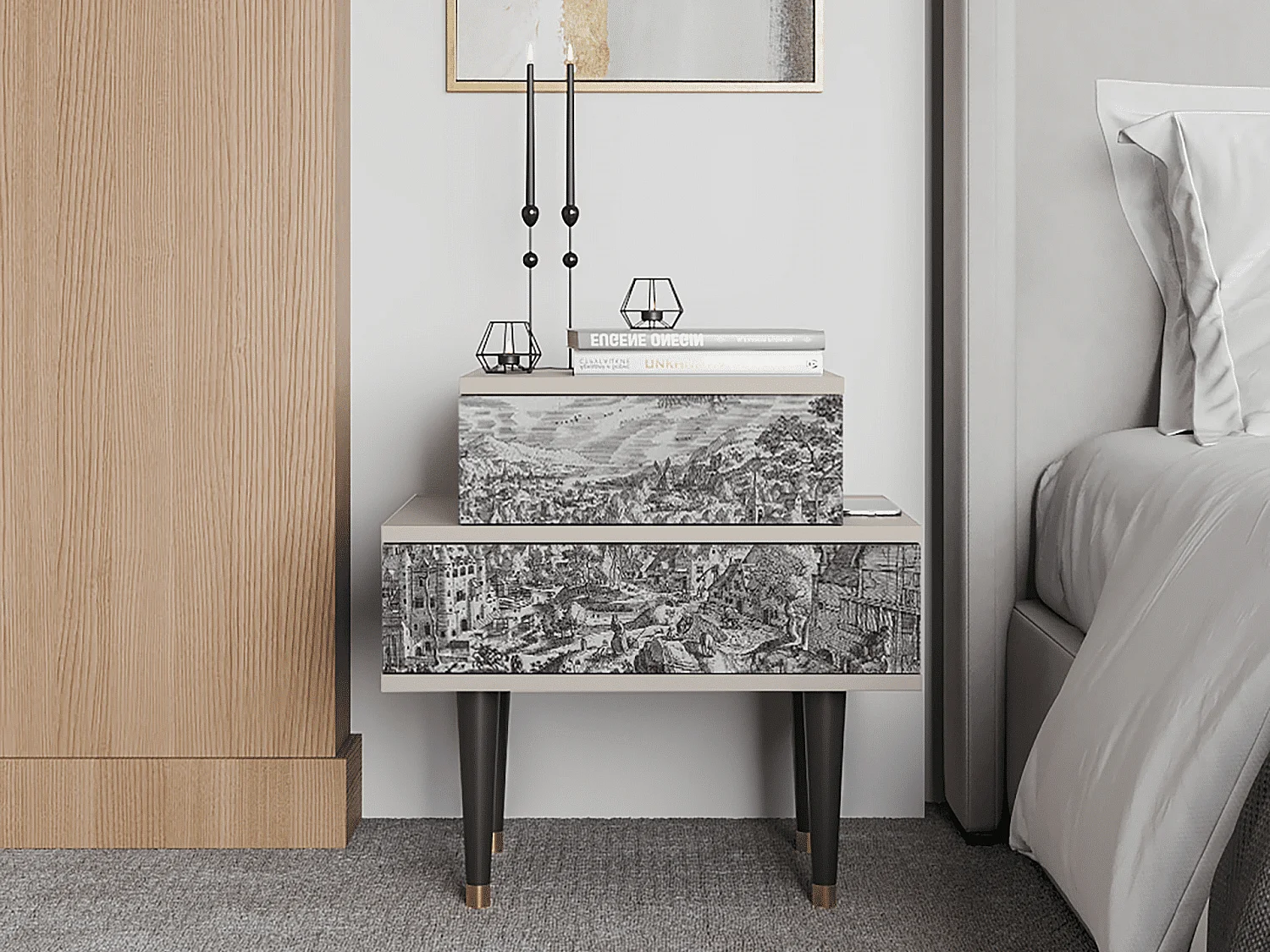 Table de nuit - 58х58х41 cm - NS1 - Bird Dropping, Sable