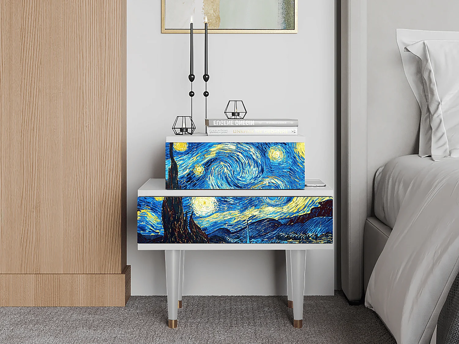 Table de nuit - 58х58х41 cm - NS1 - The Starry Night  , Blanc