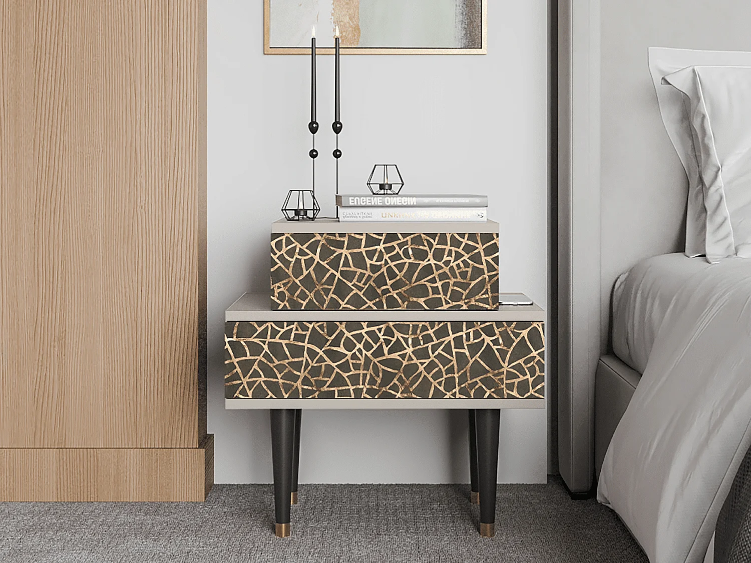 Stolik nocny - 58х58х41 cm - NS1 - Enlarged Leaf, Piaskowy