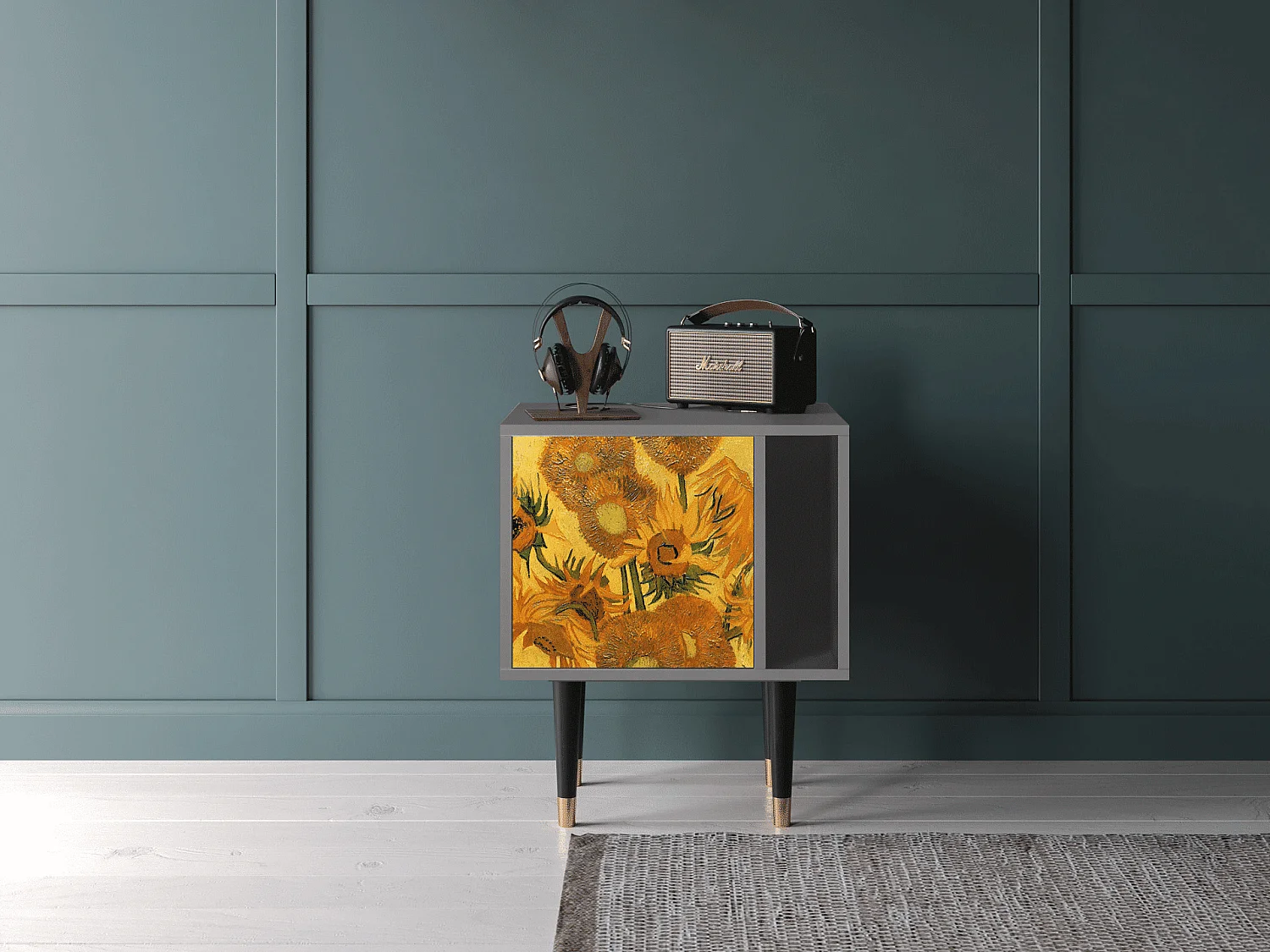 Stolik nocny - 57х69х48 cm - S2 - Sunflowers, Szary