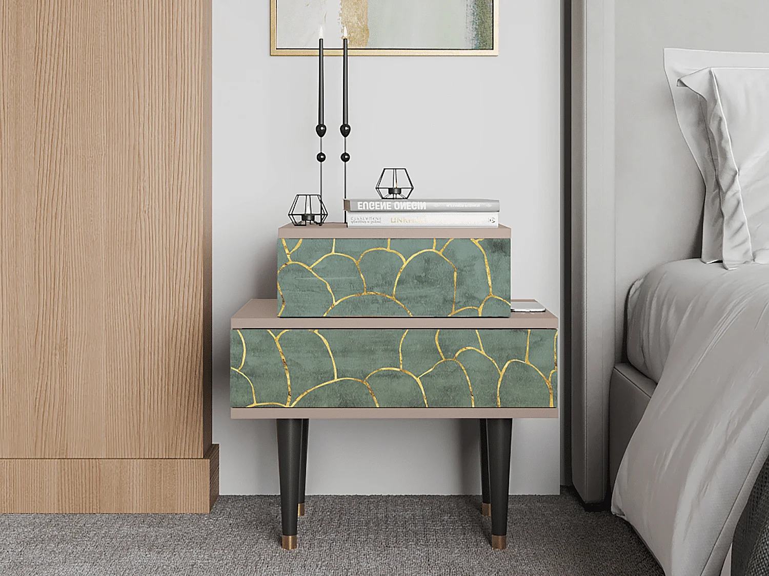 Table de nuit - 58х58х41 cm - NS1 - Magnificent Water Lily, Latte