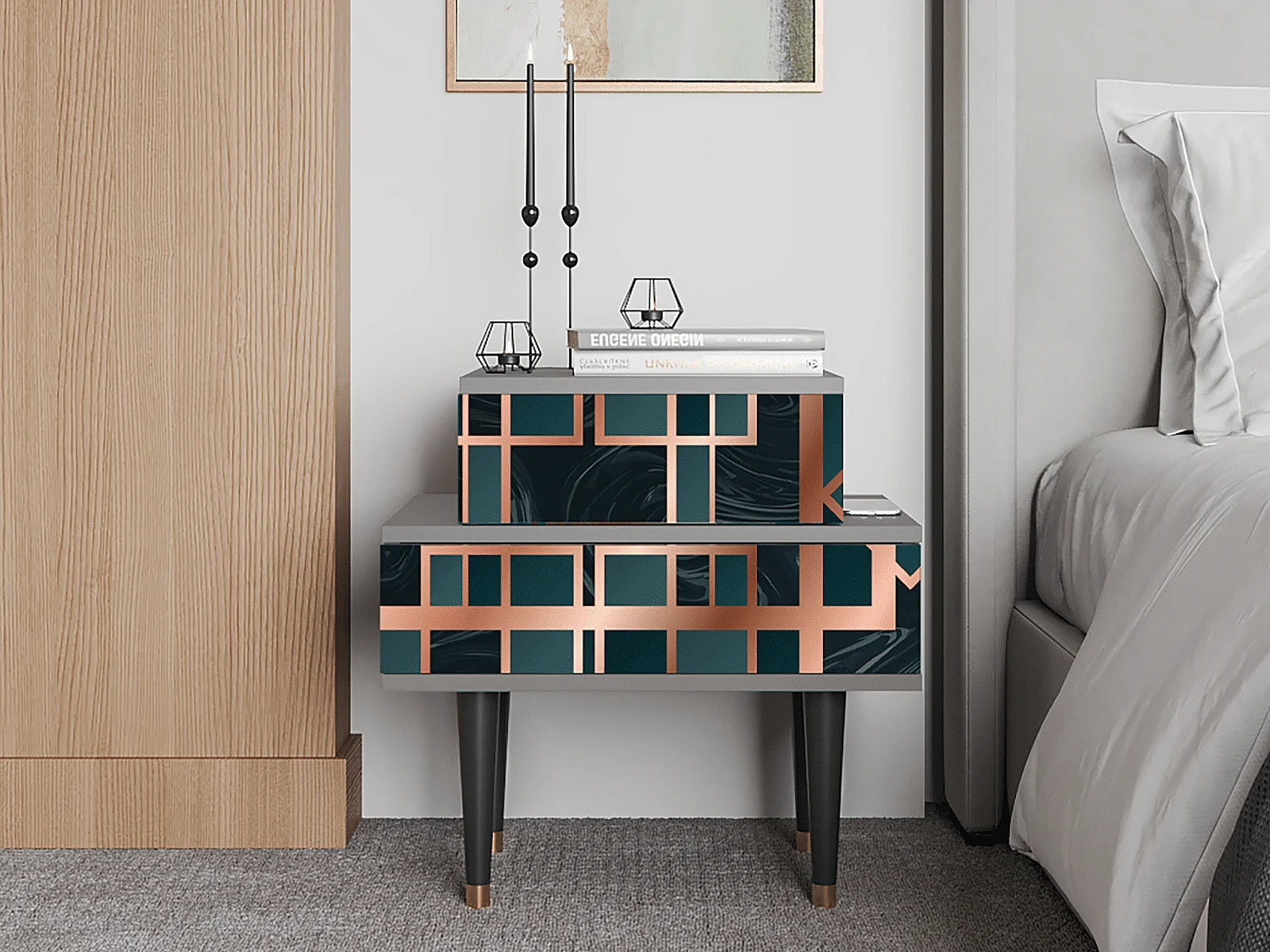 Table de nuit - 58х58х41 cm - NS1 - Emerald Metro, Gris