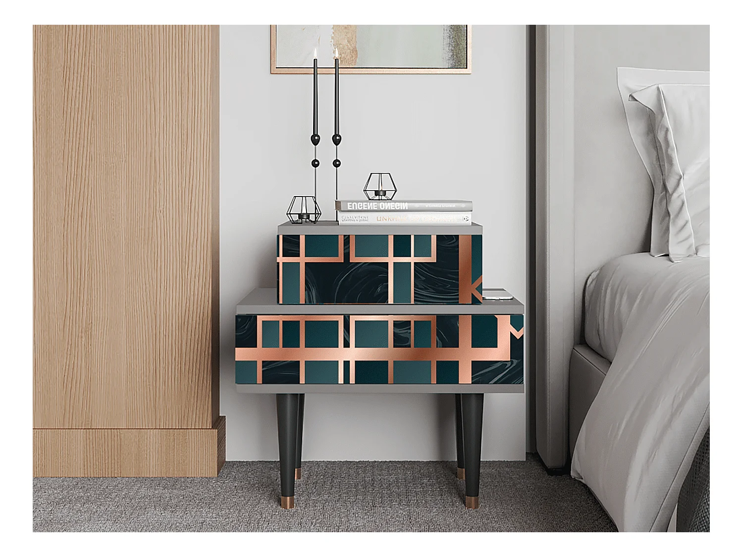 Comodino - 58х58х41 cm - NS1 - Emerald Metro, Grigio