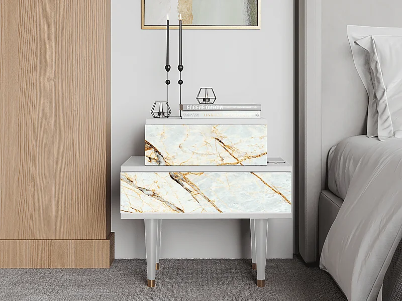 Stolik nocny - 58х58х41 cm - NS1 - Piaskowyy Marble, Biały