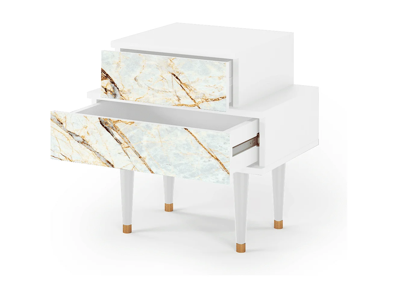 Stolik nocny - 58х58х41 cm - NS1 - Piaskowyy Marble, Biały