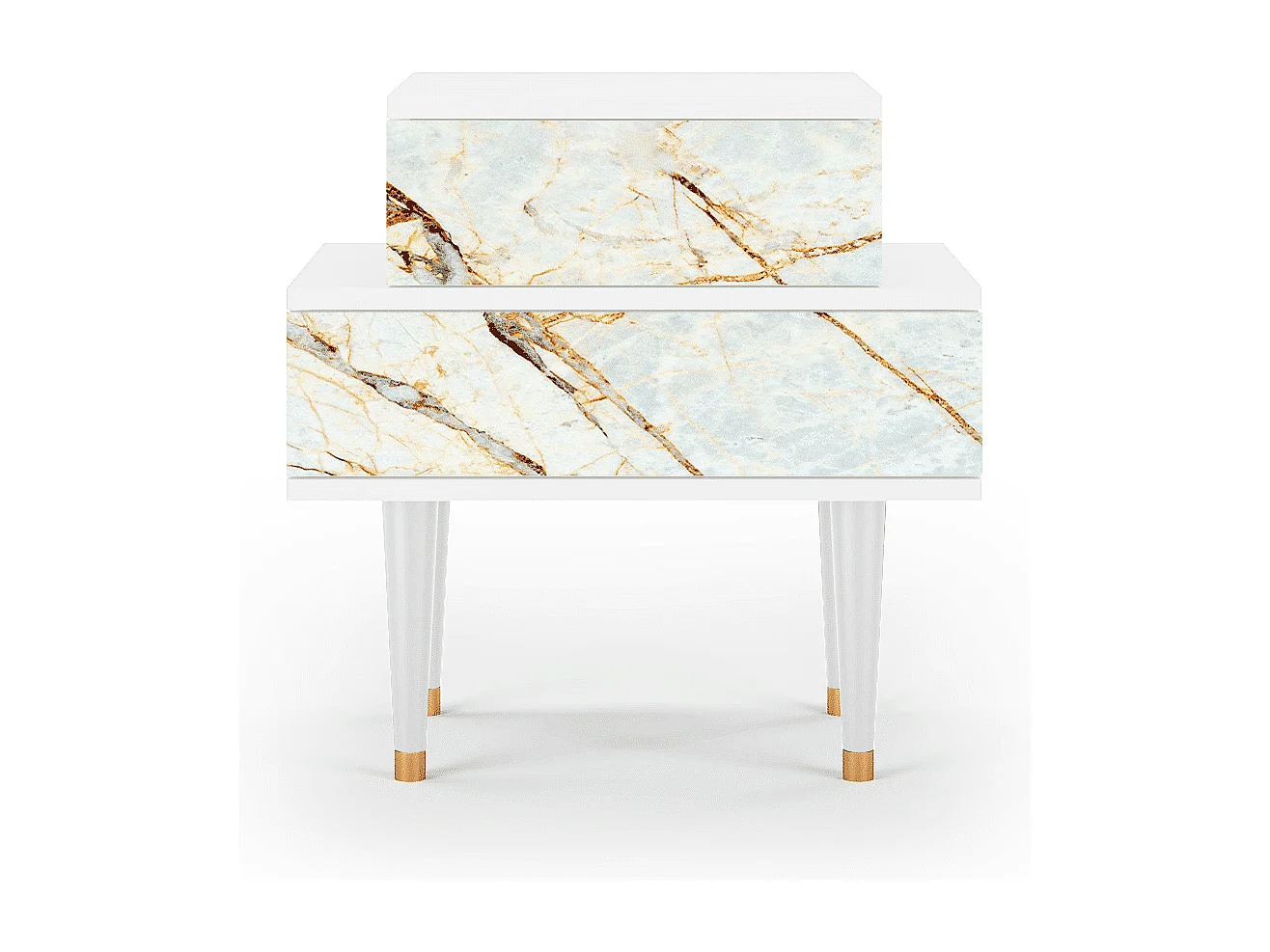 Stolik nocny - 58х58х41 cm - NS1 - Piaskowyy Marble, Biały