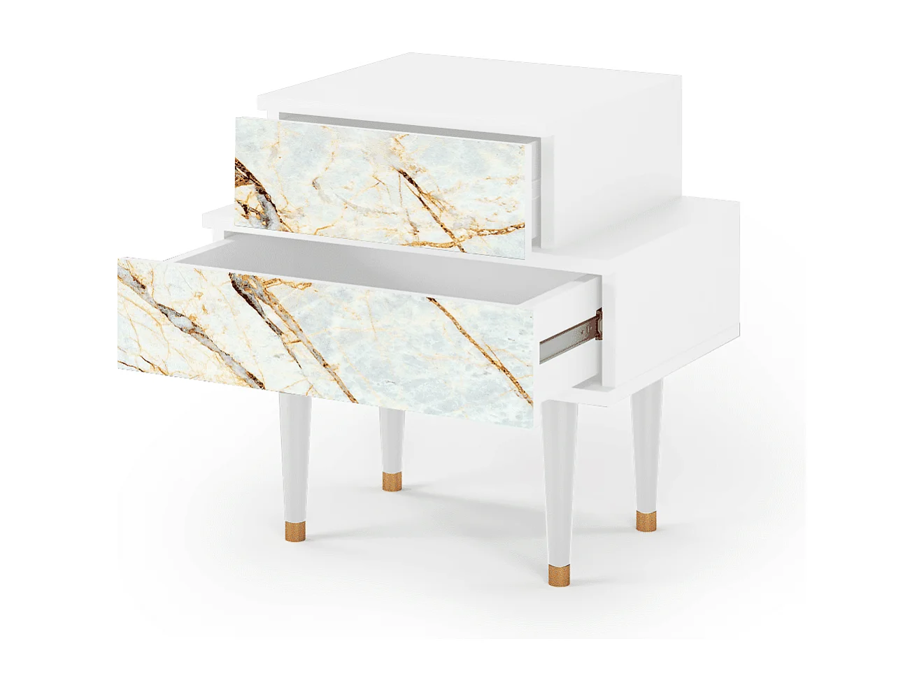 Stolik nocny - 58х58х41 cm - NS1 - Piaskowyy Marble, Biały