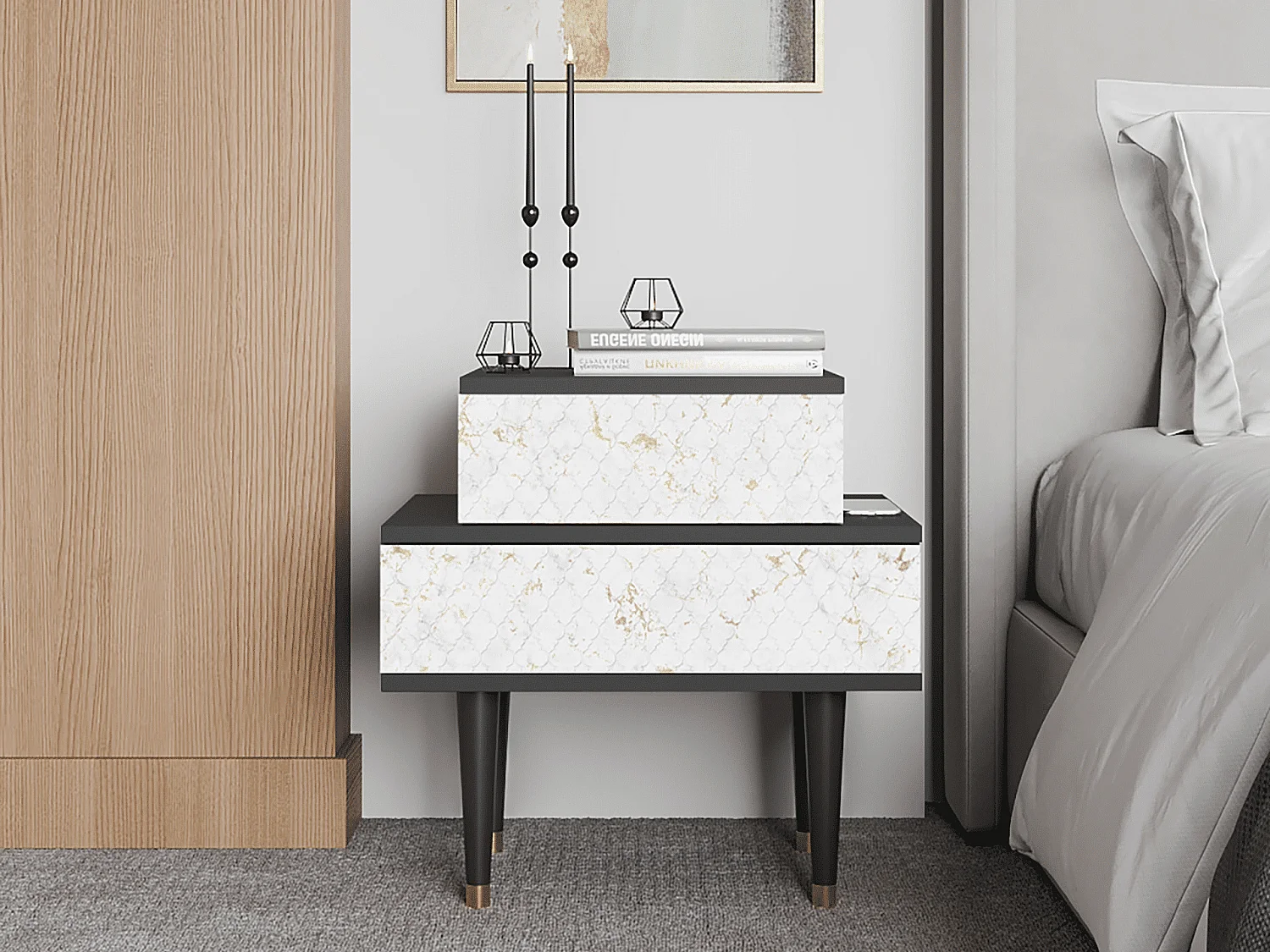 Table de nuit - 58х58х41 cm - NS1 - Sweet Cotton, Anthracite