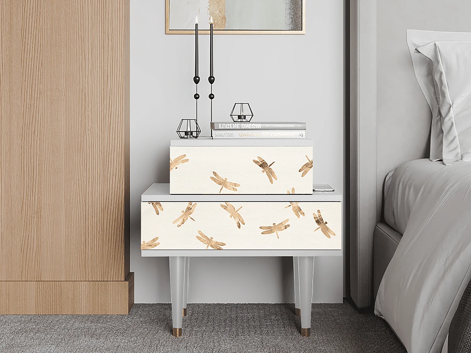 Table de nuit - 58х58х41 cm - NS1 - Nude Dragonflies, Blanc