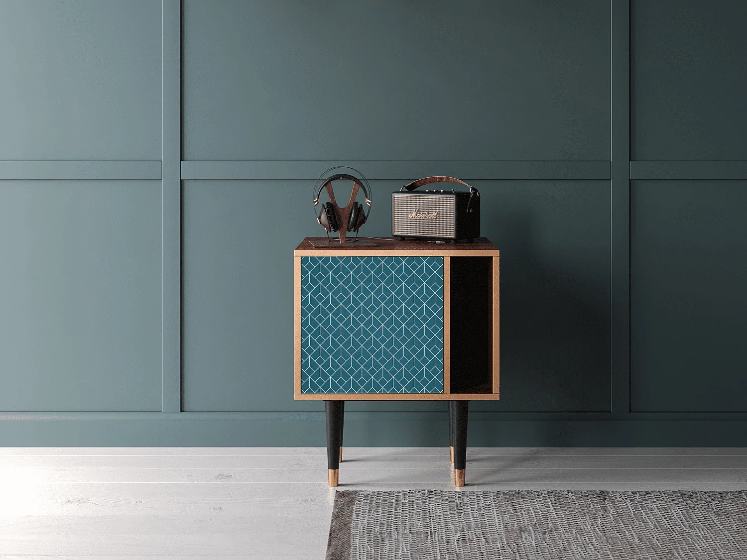 Mesita de noche - 57х69х48 cm - S2 - Turquoise Geometry, Nogal