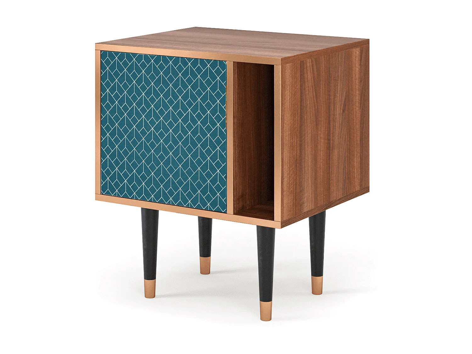 Mesita de noche - 57х69х48 cm - S2 - Turquoise Geometry, Nogal