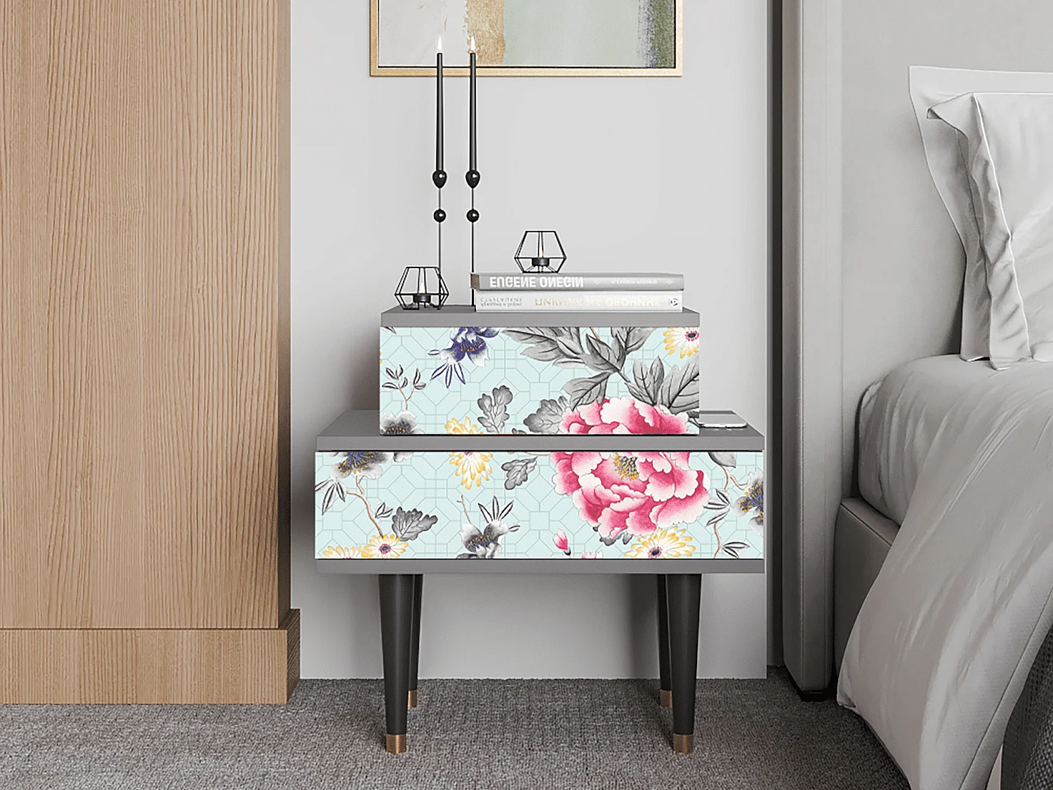 Mesita de noche - 58х58х41 cm - NS1 - Sky Garden, Gris