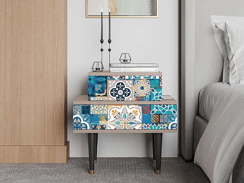 Table de nuit - 58х58х41 cm - NS1 - Moroccan Market, Latte