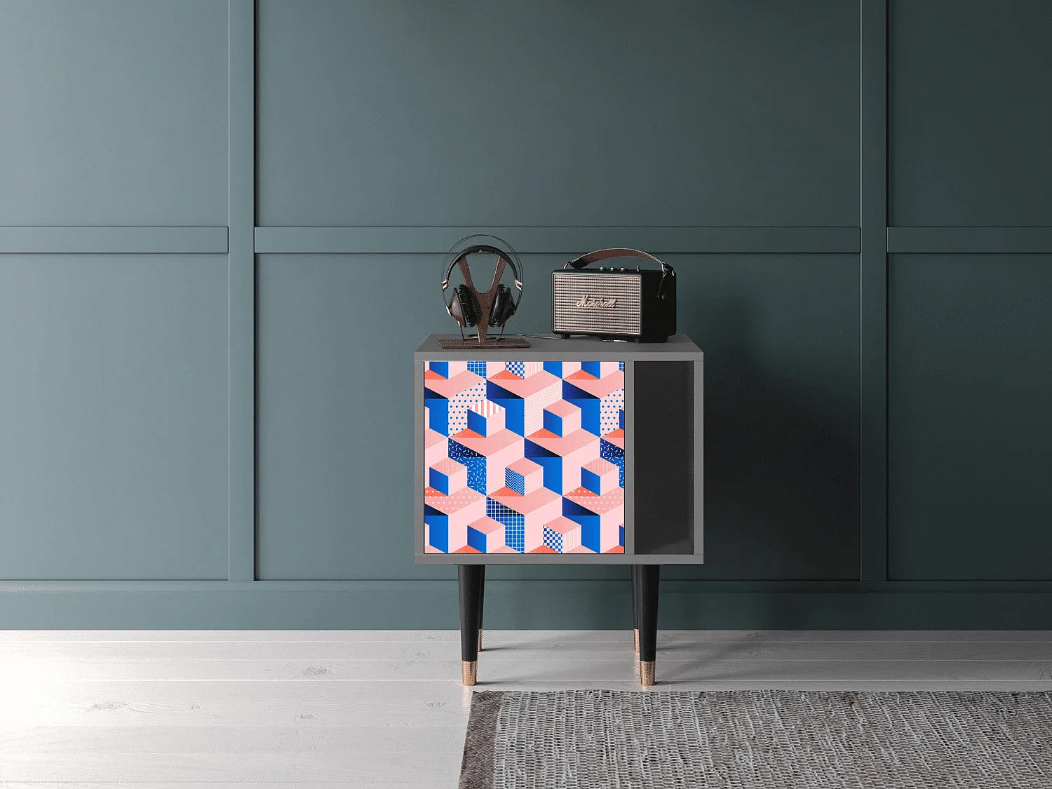 Mesita de noche - 57х69х48 cm - S2 - Pinky Squares, Gris