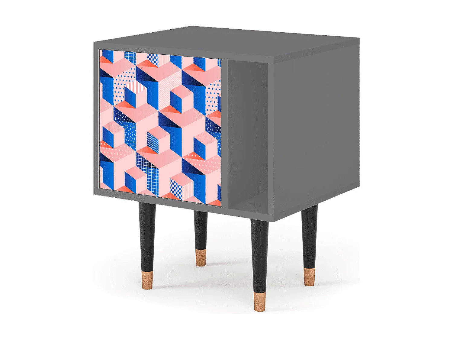 Mesita de noche - 57х69х48 cm - S2 - Pinky Squares, Gris