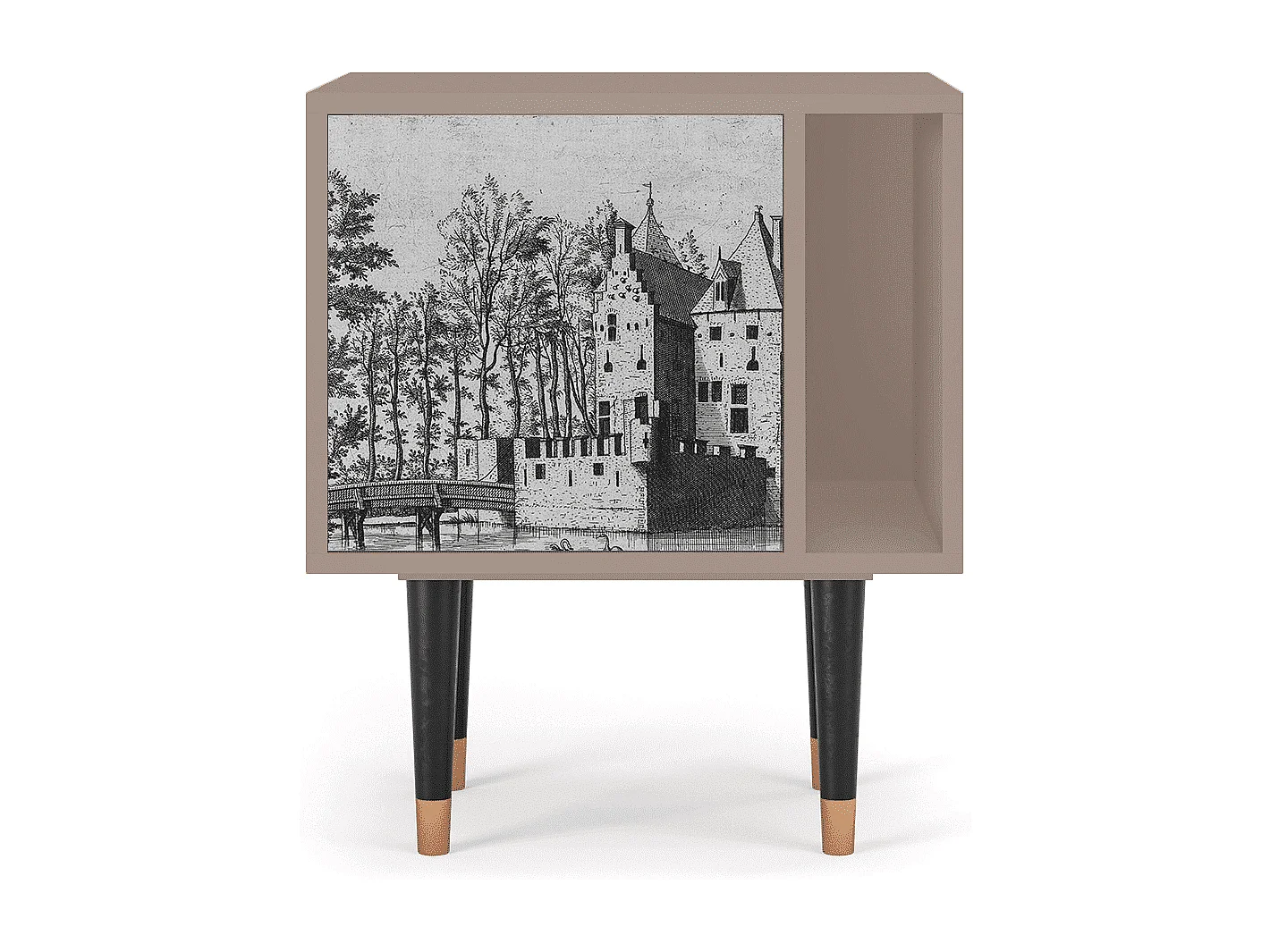 Nachtkastje - 57х69х48 cm - S2 - Castle with Bridge, Latte