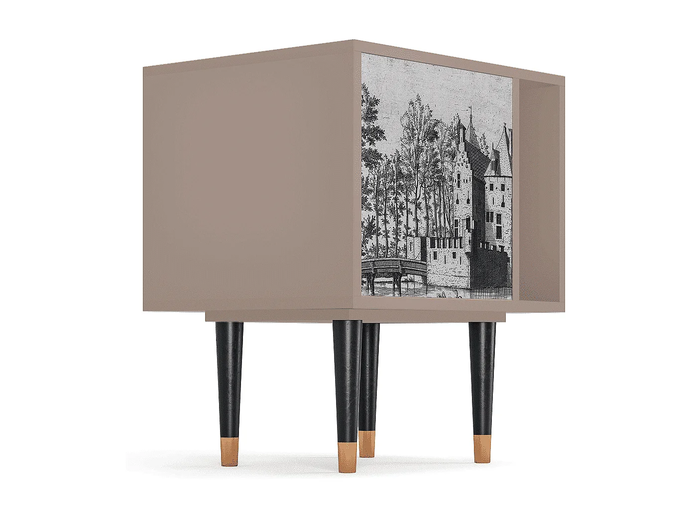 Stolik nocny - 57х69х48 cm - S2 - Castle with Bridge, Latte