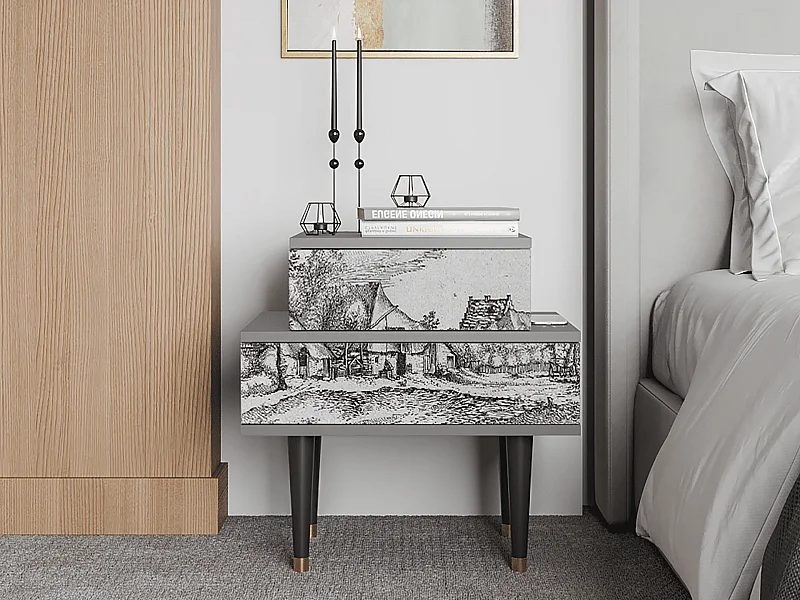 Table de nuit - 58х58х41 cm - NS1 - Farms in a Village, Gris