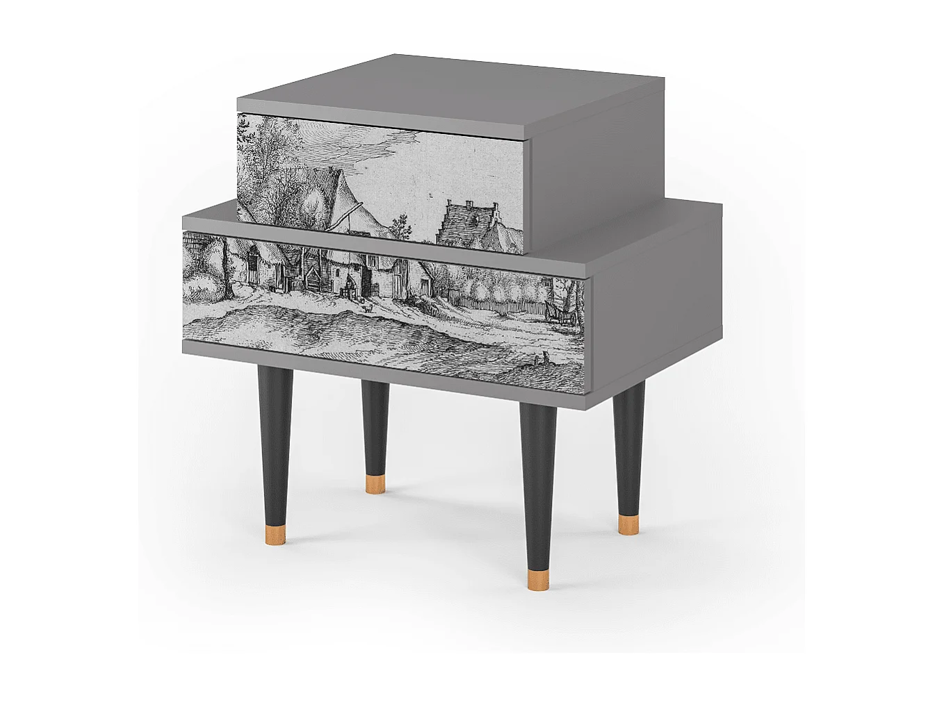 Table de nuit - 58х58х41 cm - NS1 - Farms in a Village, Gris