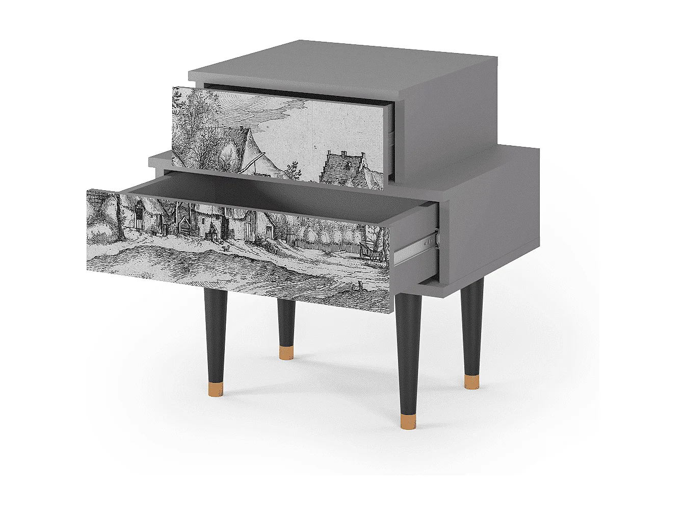 Table de nuit - 58х58х41 cm - NS1 - Farms in a Village, Gris