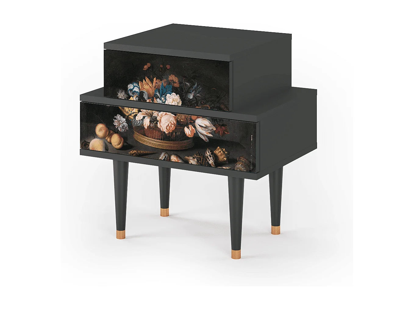 Stolik nocny - 58х58х41 cm - NS1 - Still Life with Flowers, Antracyt