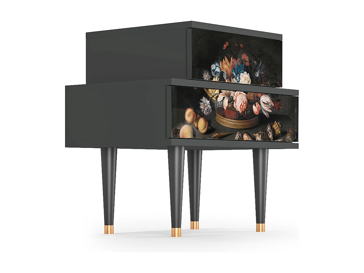 Stolik nocny - 58х58х41 cm - NS1 - Still Life with Flowers, Antracyt