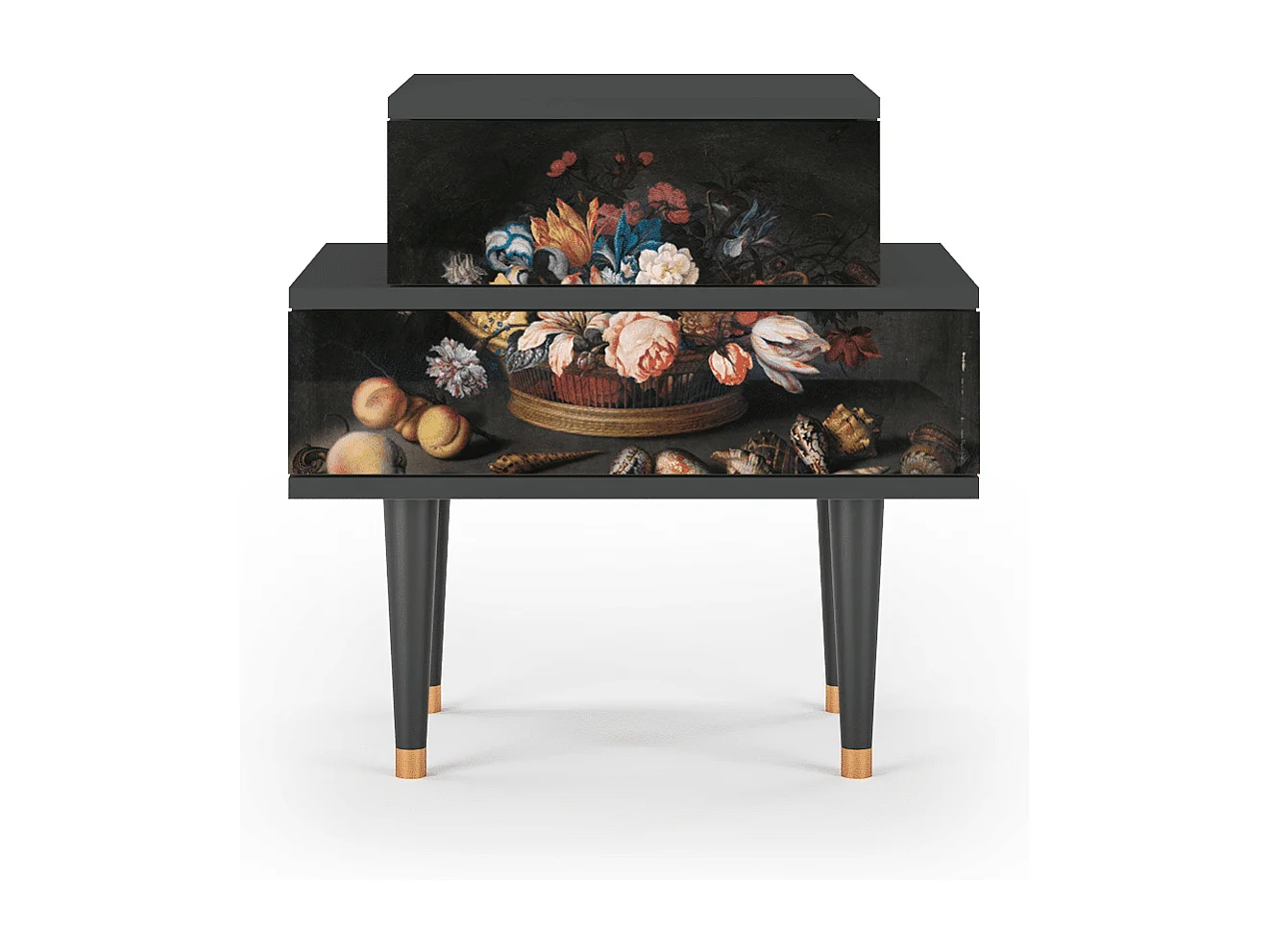 Stolik nocny - 58х58х41 cm - NS1 - Still Life with Flowers, Antracyt