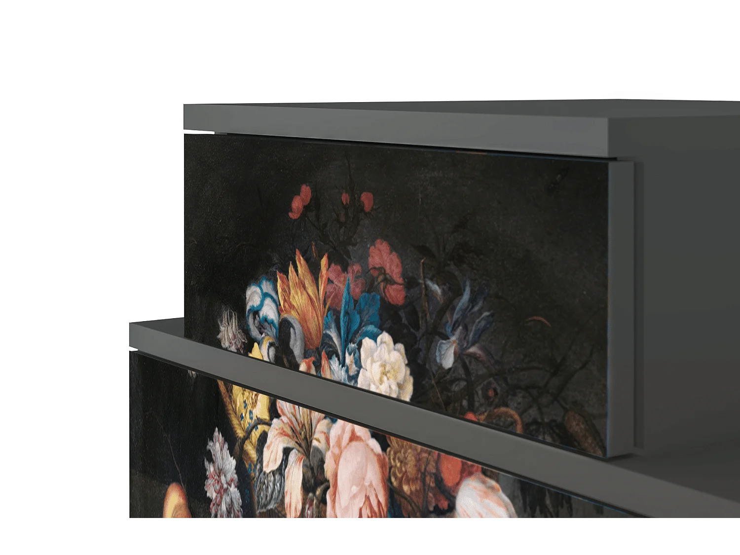 Stolik nocny - 58х58х41 cm - NS1 - Still Life with Flowers, Antracyt