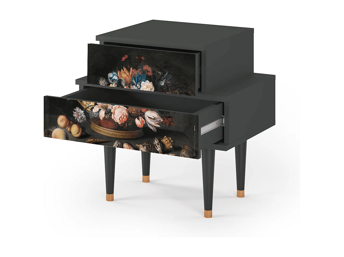 Stolik nocny - 58х58х41 cm - NS1 - Still Life with Flowers, Antracyt