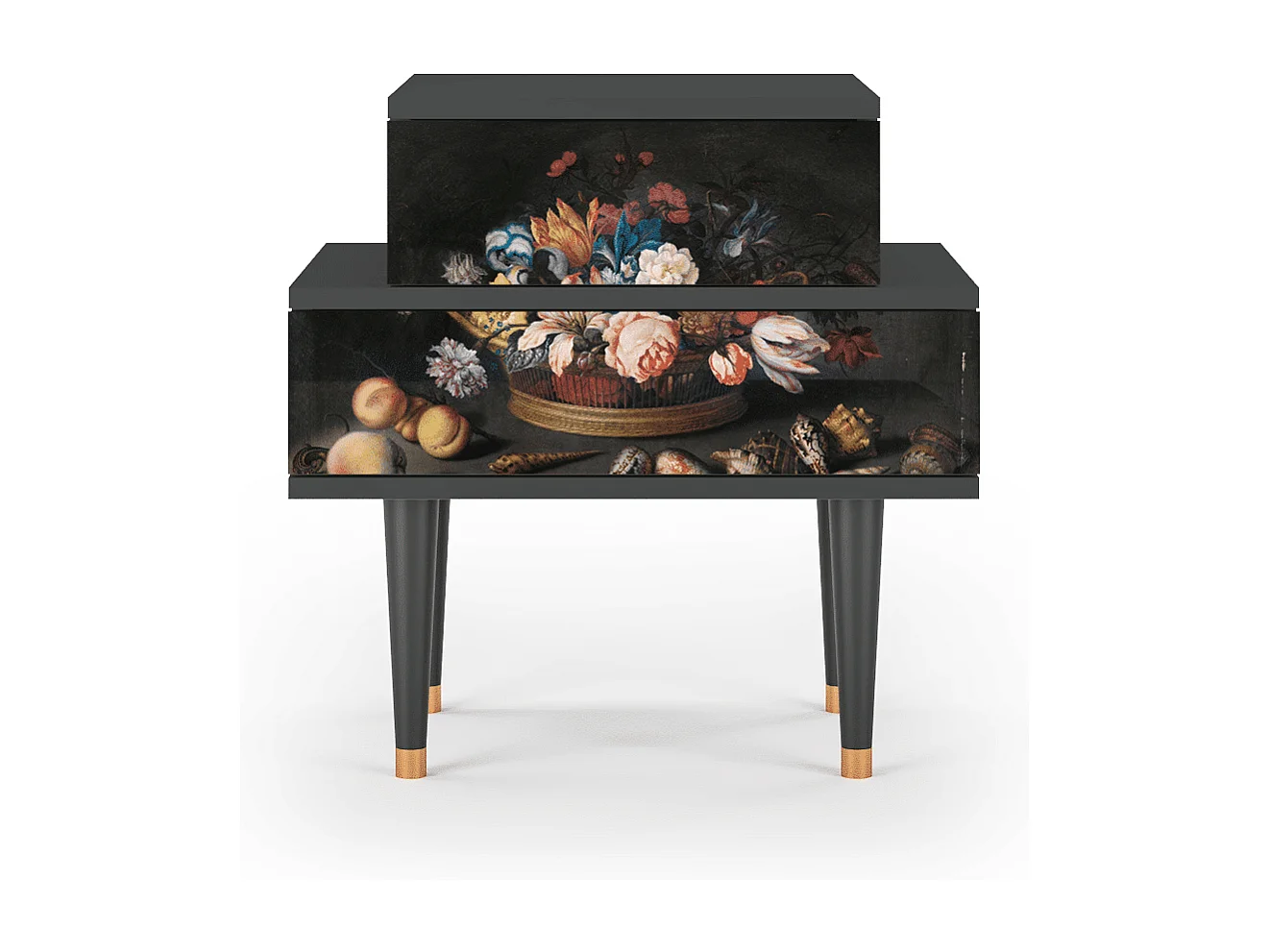 Stolik nocny - 58х58х41 cm - NS1 - Still Life with Flowers, Antracyt