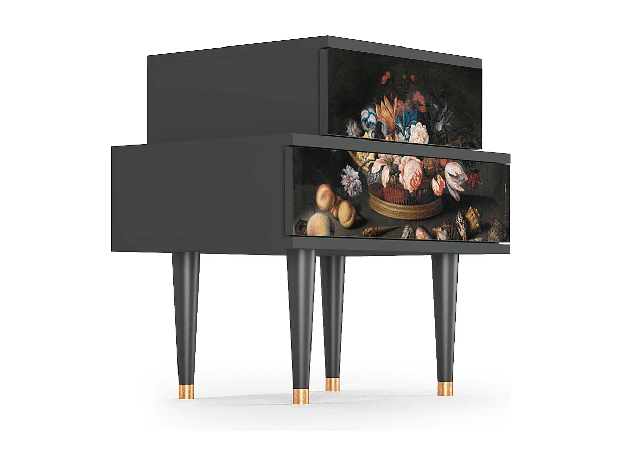 Stolik nocny - 58х58х41 cm - NS1 - Still Life with Flowers, Antracyt