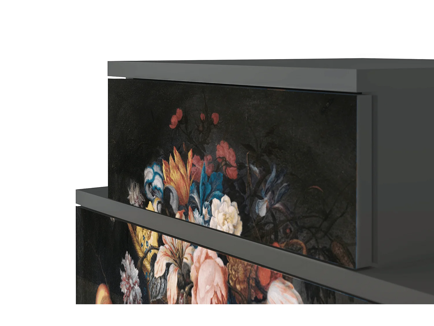 Stolik nocny - 58х58х41 cm - NS1 - Still Life with Flowers, Antracyt