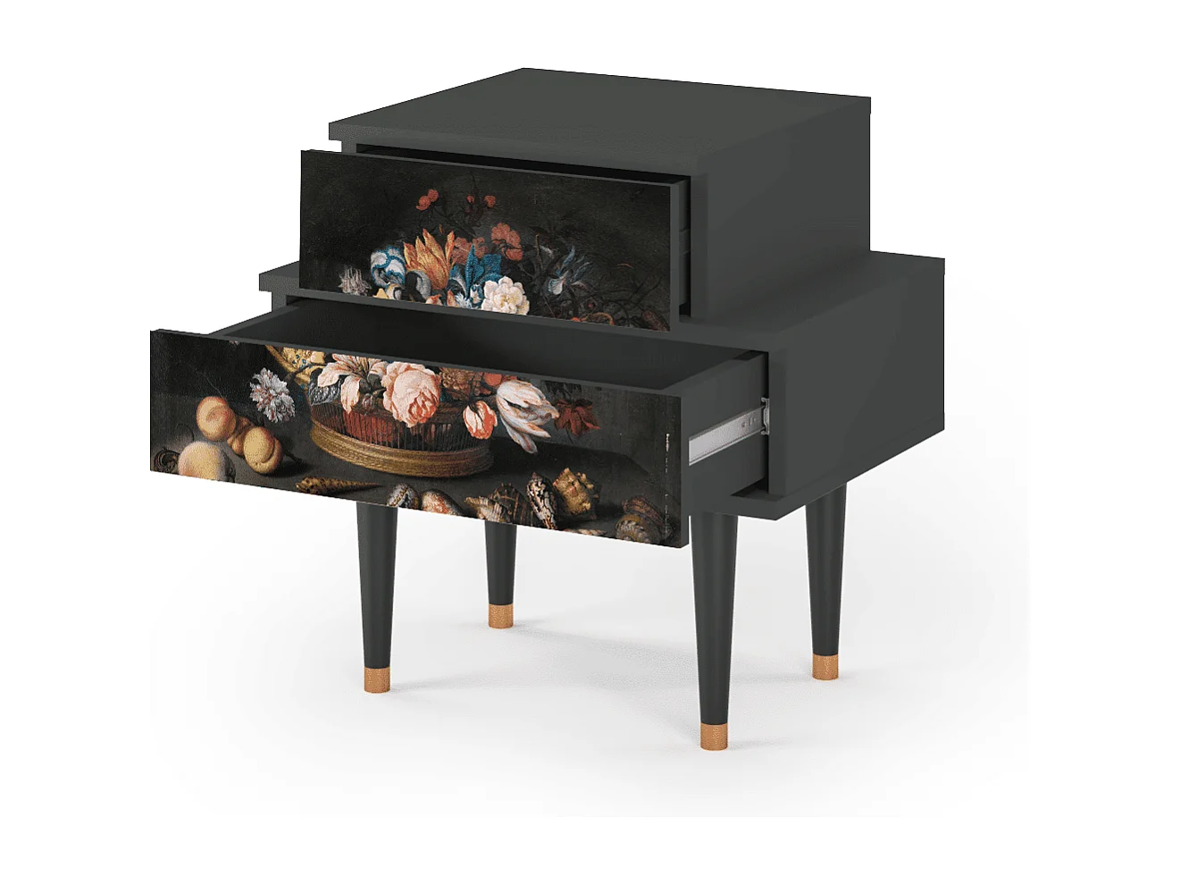 Stolik nocny - 58х58х41 cm - NS1 - Still Life with Flowers, Antracyt