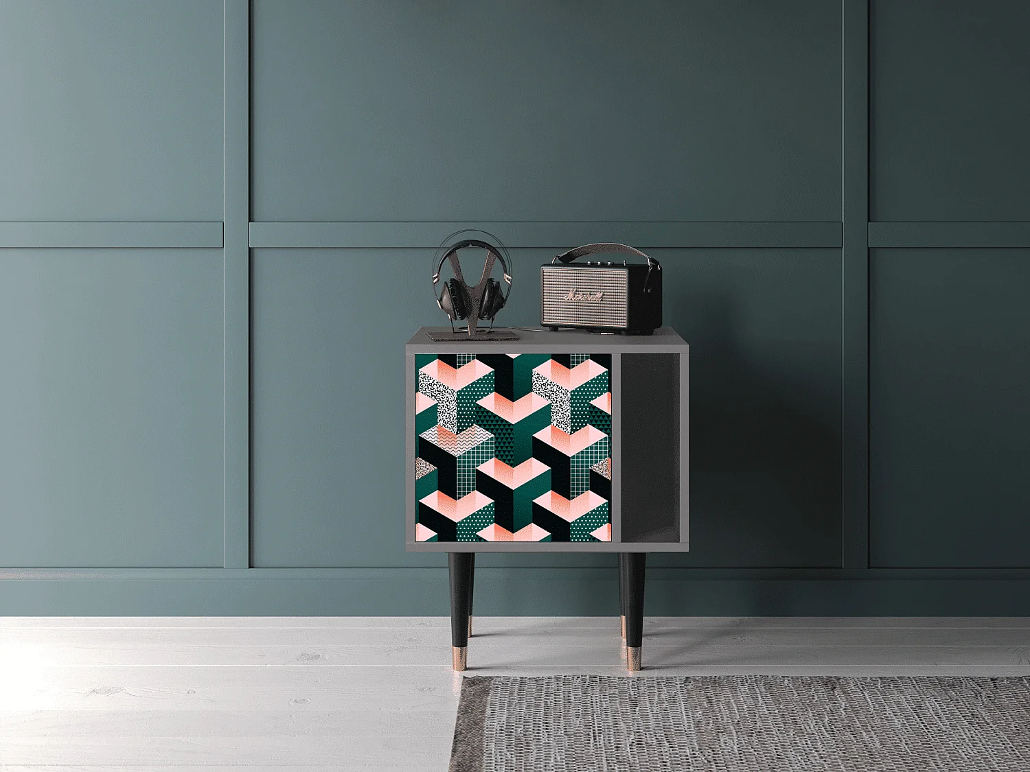 Stolik nocny - 57х69х48 cm - S2 - Geometric Madness, Szary