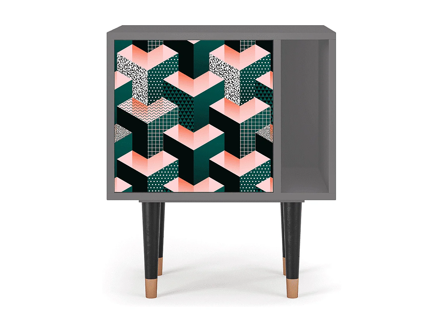 Stolik nocny - 57х69х48 cm - S2 - Geometric Madness, Szary