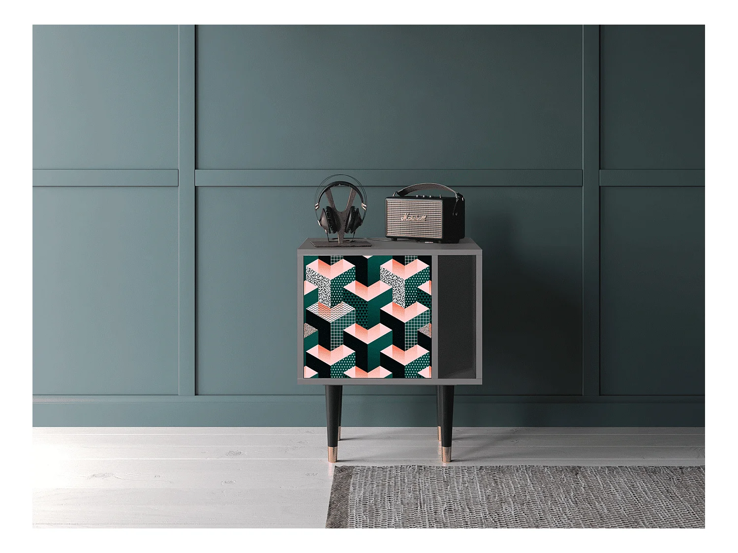 Table de nuit - 57х69х48 cm - S2 - Geometric Madness, Gris